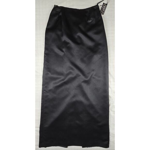 Vintage ALEX EVENINGS Midi Straight Pencil Satin Skirt Back Slit Black 6 NWT - Picture 1 of 10